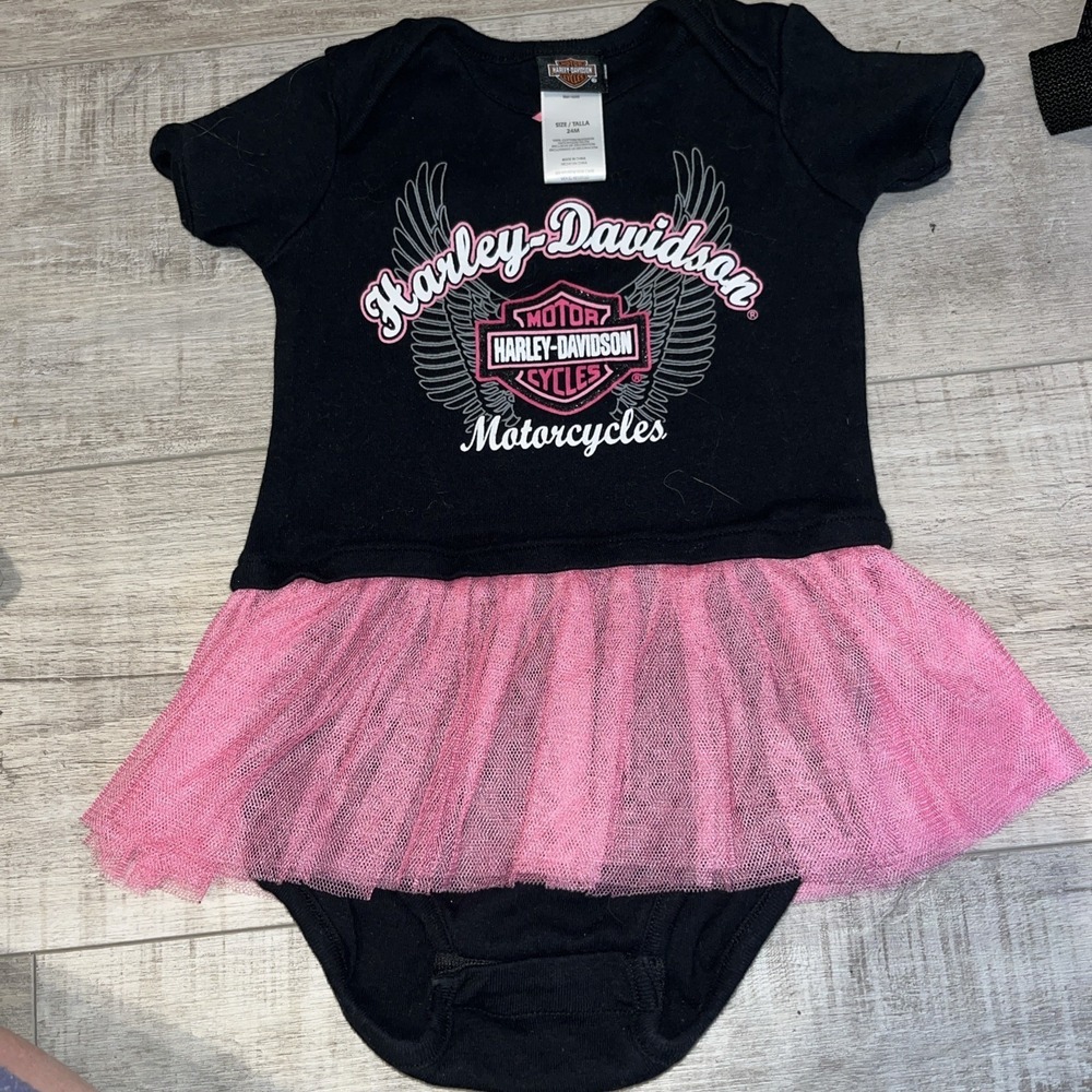 Harley Davidson One Piece Baby Girl 24m Black‎ Short Sleeve Skirt Snap